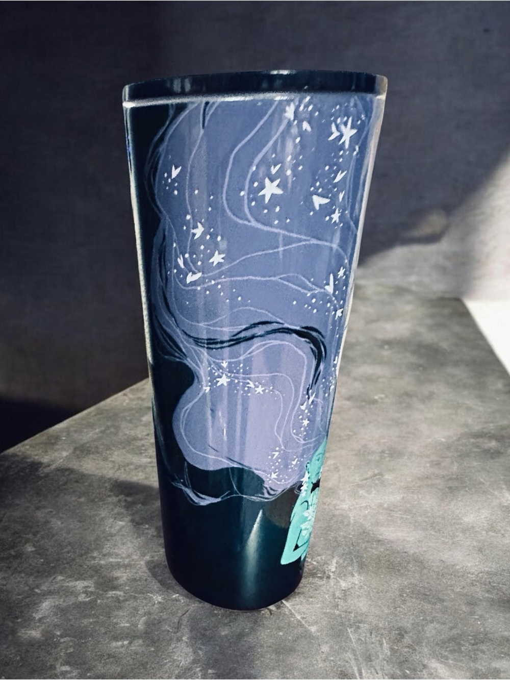 Starbucks Dark Blue Celestial Swirl Tumbler with Teal Logo